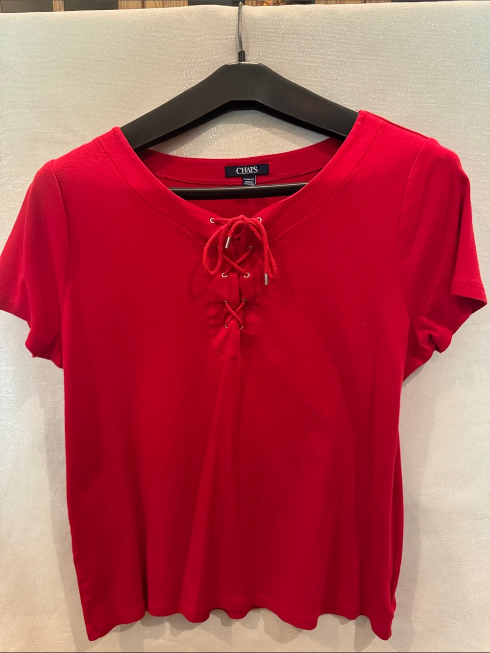 Chaps Red Lace-Up Short Sleeve Tee